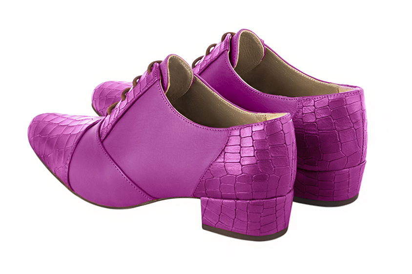 Mauve purple women's essential lace-up shoes. Round toe. Low block heels. Rear view - Florence KOOIJMAN